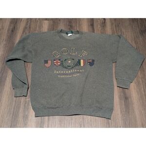 Vintage 90s American Eagle Sweatshirt Mens Large Gray Golf Long Sleeve Graphic‎